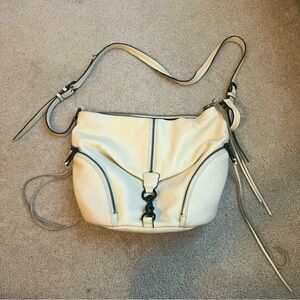 REBECCA MINKOFF Julian Messenger Bag Pebbled Leather Purse White